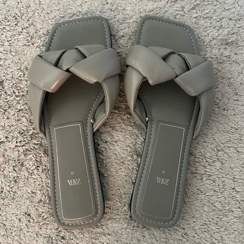 Zara Woven Braided Leather Slide Sandals